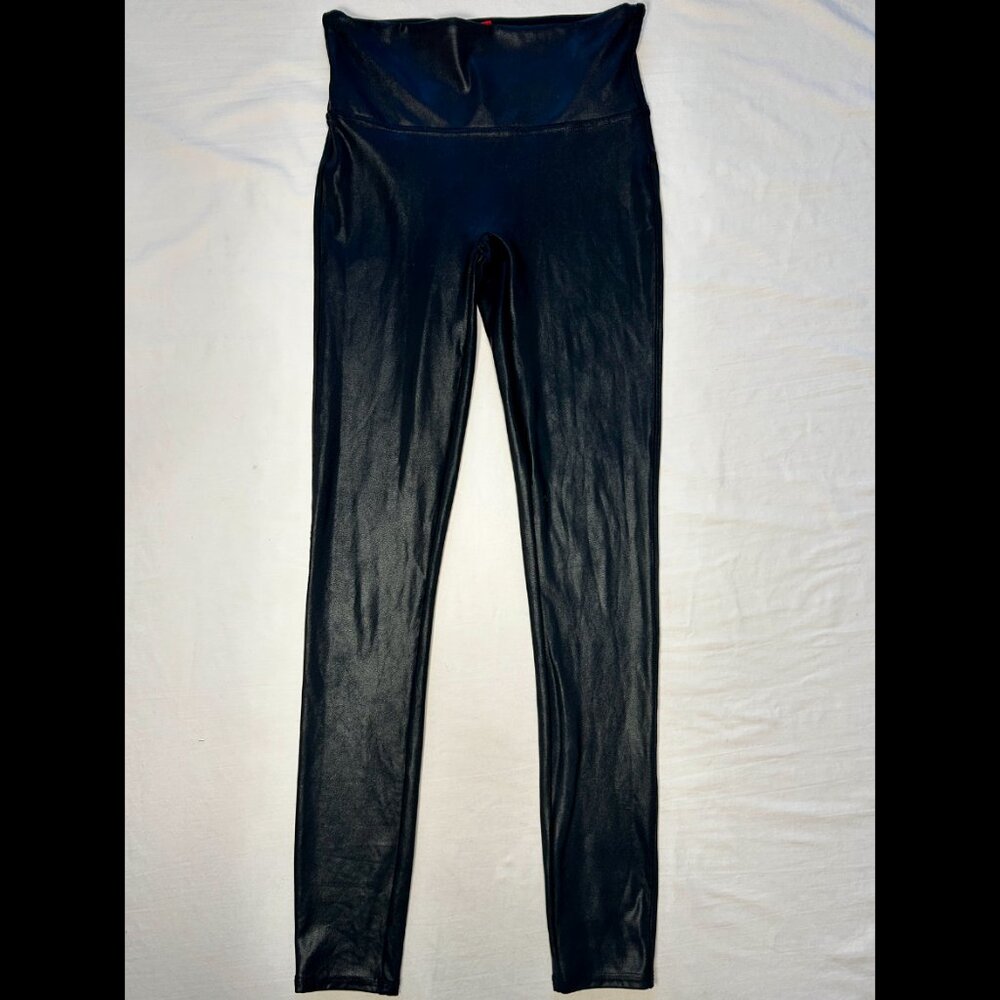 SPANX SMALL FAUX LEATHER HIGH-WAISTED LEGGINGS, SMALL (B)